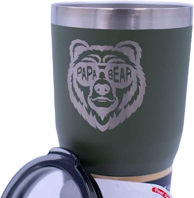 Yukon Outfitters Freedom High Grade 18/8 Corrosion-Resistant Stainless Steel Double Wall Vacuum Insulated Tumbler (30oz / 890ml) - 7.85" H x 3.9" Top Dia. / 2.9" Bottom dia., Papa Bear - Olive Drab - Bloomnest