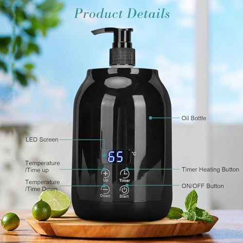 Essential Oil Heater Kit, 110-240V Professional Lotion Warmer Dispenser Heated LED Display Temperature Adjust Single Massage Oil Bottle Warmer for Home Beauty Spa Salon (US Plug)