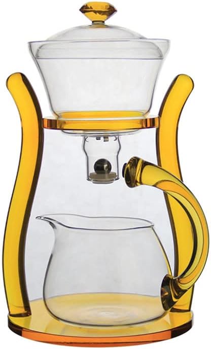 Mozeo Lazy Kungfu Teapot Glass Semi-automatic Tea Maker Suction Automatic Water Brewing Teapot Office Flower Glass Tea Set (Yellow with cups)
