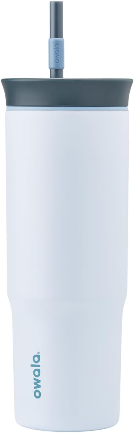 Owala Stainless Steel Triple Layer Insulated Travel Tumbler with Spill Resistant Lid and Straw, BPA Free, 24 oz, Grey/Blue (The Great Blue) - Bloomnest