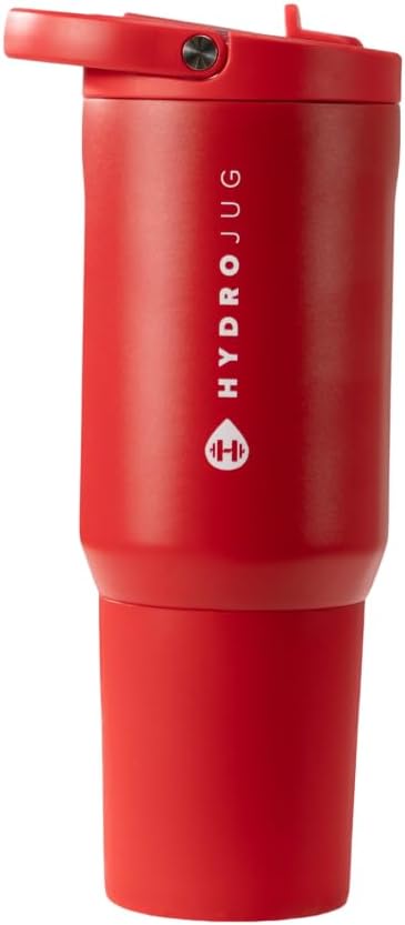 HydroJug Sport - Stainless Steel Tumbler with Straw, Vacuum Insulated, 20oz Leakproof Water Bottle, Ergonomic Design, Reusable, Dishwasher Safe, Rubber Base, Durable for Gym or Outdoors, Alumni Red - Bloomnest