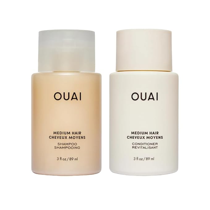 OUAI Medium Hair Shampoo & Conditioner Set, Travel Size - Hydrating Shampoo & Conditioner - With Coconut Oil, Babassu, Kumquat Extract & Keratin - Sulfate, Paraben & Phthalate Free (3 Oz) - Bloomnest