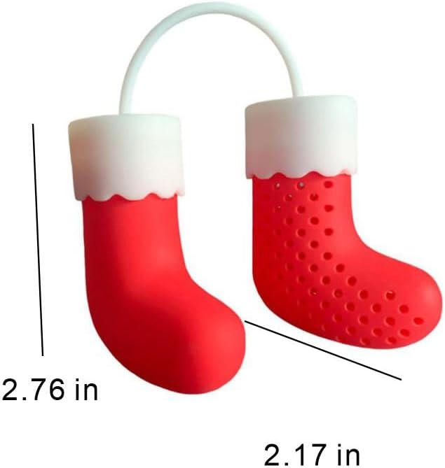 Silicone Tea Infuser, Red Christmas Stocking Design, Loose Leaf Tea Strainer, Steeper with Hanging Hook, Holiday Kitchen Accessory - Healthy, Safe, and Adorable Tea Strainer Companion - Bloomnest