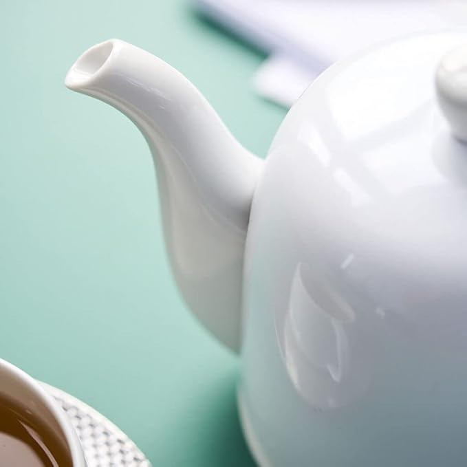 Degrenne Salam Luxury French Tea Pot - Porcelain Teapot with Stainless Steel Cover, Ceramic Tea Kettle for Loose Tea, Removable Infuser, 6 Cup Capacity, 36oz - Monochrome White - Bloomnest