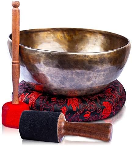Himalayan Bazaar Large Tibetan Singing Bowl Set - 9" Master Healing Grade For Sound Bath Chakra 7 Metal Meditation Yoga For Home, Studios, and Wellness Use HimalayanBazaar