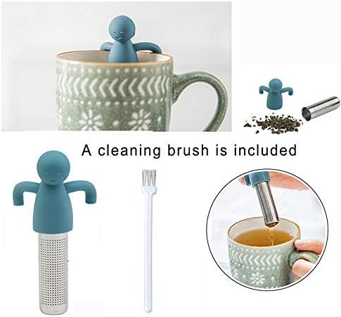 Leden Tea Infuser Cute Tea Strainer for Loose Tea Fine Mesh Stainless Steel Tea Ball Steeper & Diffuser with Silicone Lid for Tea Cup & Mug, with Cleaning Brush Blue - Bloomnest