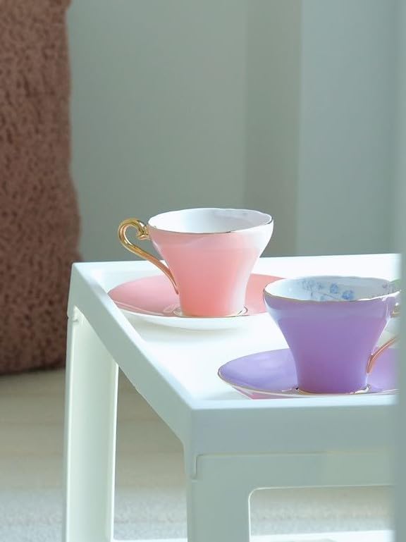 Aynsley Handpainting Colored Glaze Lily of the Valley Corset Fine Bone China English Tea Cup and Saucer Set, 6.1 oz (Orange) - Bloomnest