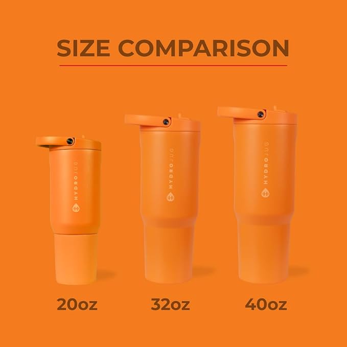 HydroJug Sport - Stainless Steel Tumbler with Straw, Vacuum Insulated, 32oz Leakproof Water Bottle, Ergonomic Design, Reusable, Dishwasher Safe, Rubber Base, Durable for Gym or Outdoors, Tangerine