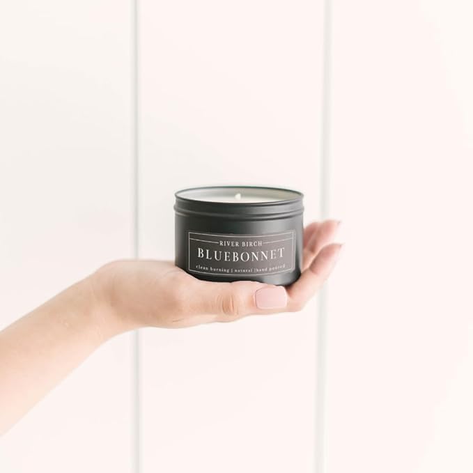 River Birch Premium, All-Natural, Non-Toxic Soy Wax | Bluebonnet Scented | 8 oz. Black Matte Tin Travel Candle | Cozy Relaxing Gifts for Home - Bloomnest