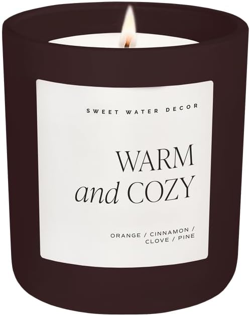 Sweet Water Decor Warm and Cozy Candle, Pine Cinnamon & Fir Scented Winter Candles for Home, Large 15oz Black Jar, 70+ Hour Burn Time, Non-Toxic Soy Blend Wax, Stocking Stuffer, Made in The USA - Bloomnest