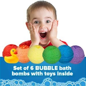 Kids Bath Bombs with Surprise Toys Inside (6 Pack) - Releases Color & Bubbles, Won’t Stain Tub, Moisturizing, Large Bubble Bomb, USA Made - Ideal Gift for Girls & Boys by Two Sisters - Bloomnest