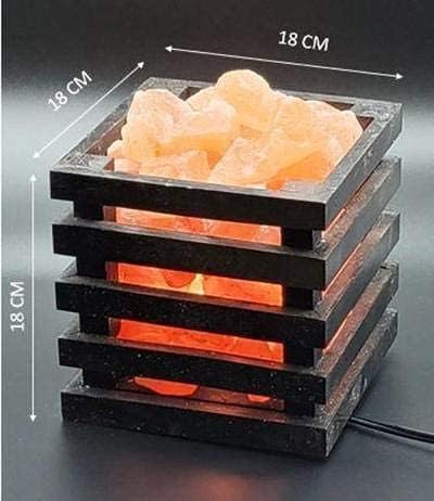 Himalayan Salt Lamp(Wooden Basket with Natural Chunks), Dimmable, Crystal Salt Lamp Classic Design, Extra Bulb, Unique Gift Idea (BlackBasket) - Bloomnest