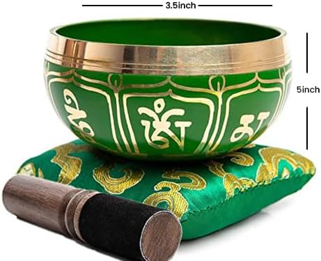 Tibetan Singing Bowl Set - Authentic Handcrafted Mindfulness Meditation Holistic Sound 7 Chakra Healing by Himalayan Bazaar (Emerald) - Bloomnest
