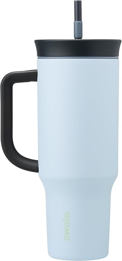 Owala Stainless Steel Triple Layer Insulated Travel Tumbler with Spill Resistant Lid, Straw, and Carry Handle, BPA Free, 40 oz, Blue (The Great Blue) - Bloomnest