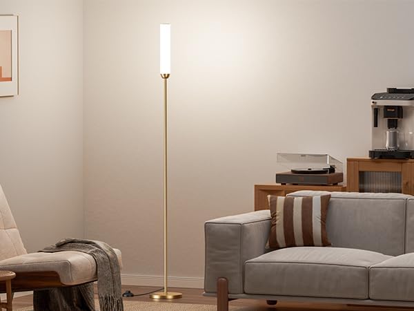 LED Floor Lamp with Remote Control, 65" Standing lamp with Stepless Adjustable 3000K-6500K Colors & 5%-100% Brightness, Foot Switch(Gold) - Bloomnest