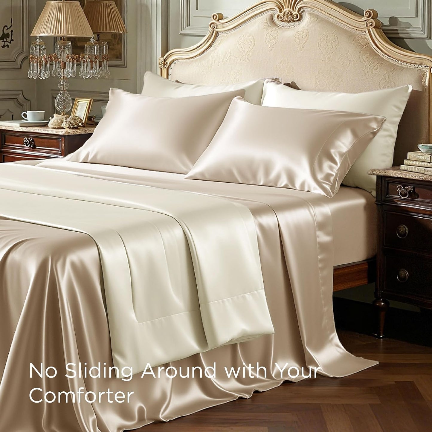 Bedsure Satin Sheets Full Size – Silky Soft Bed Sheets for Hair & Skin, 4-Piece Set with Deep Pocket (Champagne)
