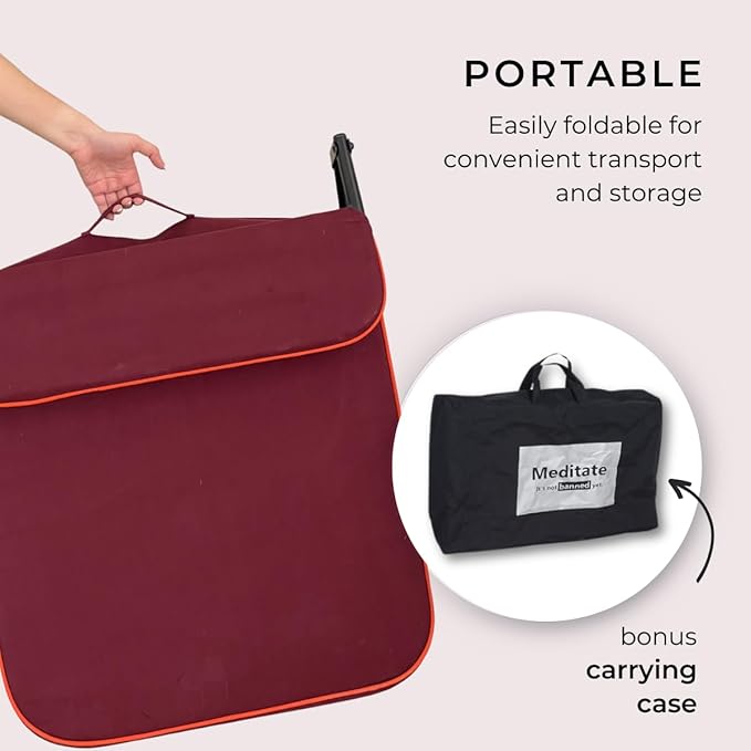 Friends Of Meditation Extra Large Meditation Chair | Floor Chair with Back Support | Yoga Chairs for Adults | Portable Folding Chair | Yoga Chair with Cushion & Meditation Block | Maroon | 24x22 in - Bloomnest
