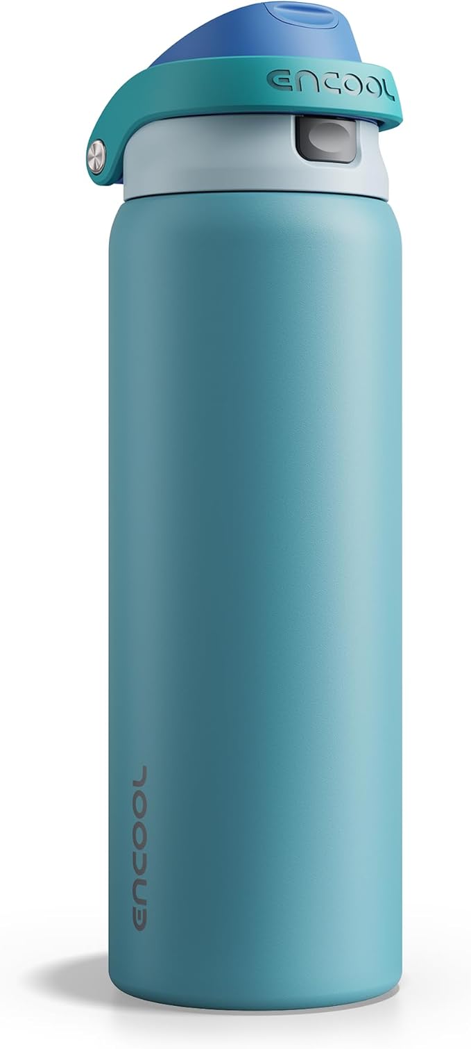 ENCOOL Leakproof Insulated Water Bottle with Straw Dual-Sip Water Bottle Bag-Safe Design for Work, Commute & Gym – Keeps Drinks Cold All Day, 32 oz, Teal Blue ENCOOL