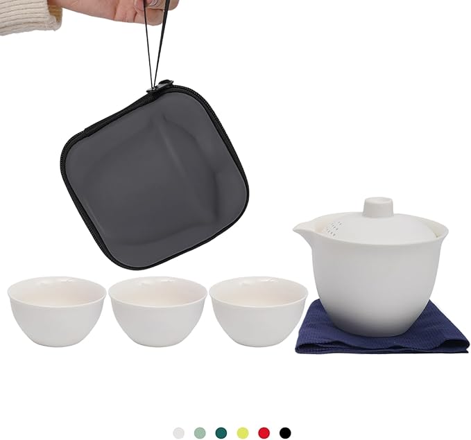 Porcelain Chinese Gongfu Tea Sets for Adults Portable Kungfu Teapot and Cup Set Small Ceramic Tea Party Set Travel Teaset with Lid for Home Gifting Outdoor and Office (White) - Bloomnest