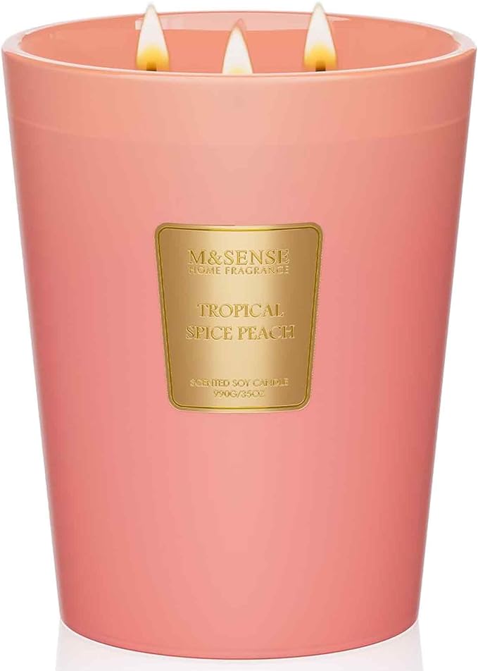 M&SENSE Tropical Spice Peach Scented 35oz 150H Burn Time, 3-Wick Natural Aromatherapy Candle Highly Scented Long Lasting, Home Fragrance Housewarming Gifts New Home Gift Ideas - Bloomnest