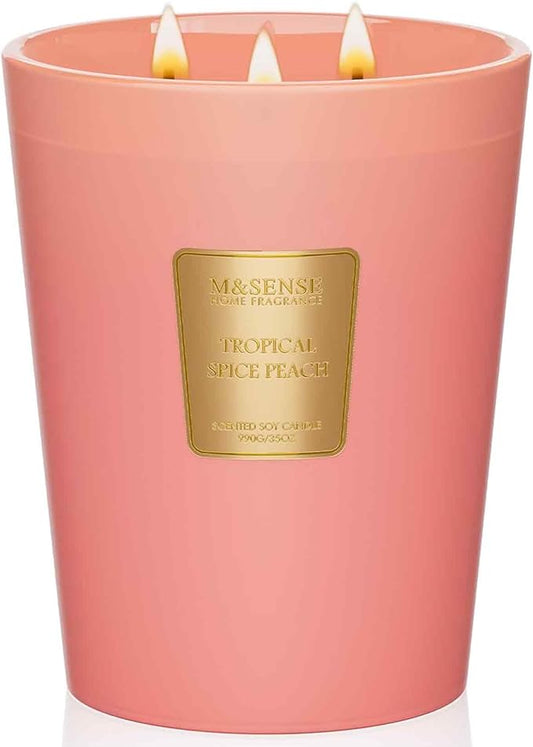 M&SENSE Tropical Spice Peach Scented 35oz 150H Burn Time, 3-Wick Natural Aromatherapy Candle Highly Scented Long Lasting, Home Fragrance Housewarming Gifts New Home Gift Ideas - Bloomnest