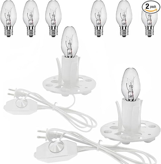 Himalayan Salt Lamp Cord White, 6ft with Dimmer Switch, Replacement Cord with 3.34 Inch Base, 6 25W E12 Bulbs (2)