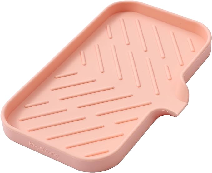 Silicone Bathroom Soap Dishes with Drain Spout-Bathroom and Kitchen Sink Organizer,Sponge Holder,Dish Soap Tray,Perfect for Dispenser,Scrubber,Bottle,Cup on Sink or Counter-Pink 9.6"×5.3" - Bloomnest