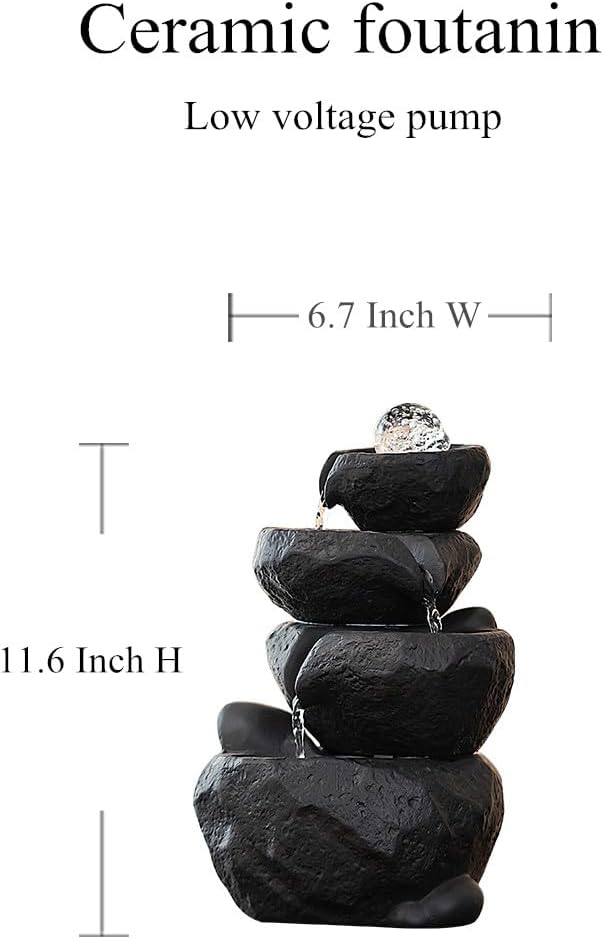 Tabletop Desktop Fountain Waterfall Water Feature Ceramic Indoor Fountain Office Home Decoration (Black) - Bloomnest