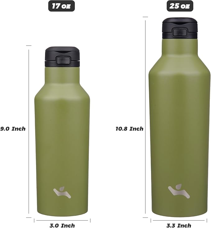 Insulated Water Bottle with Straw,25 OZ Double Wall Vacuum Stainless Steel Water Flask with 2 Lids,Forest Green - Bloomnest