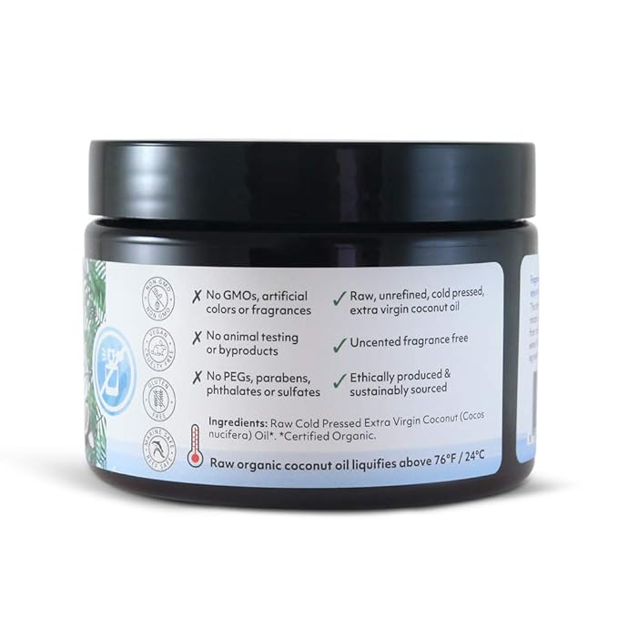 Organic Fiji Cold Pressed Coconut Oil Extra Virgin, Fragrance-Free for Hair, Skin, Face & Body Natural Moisturizer & Massage Oil for Women, Men & Baby 12 oz - Bloomnest