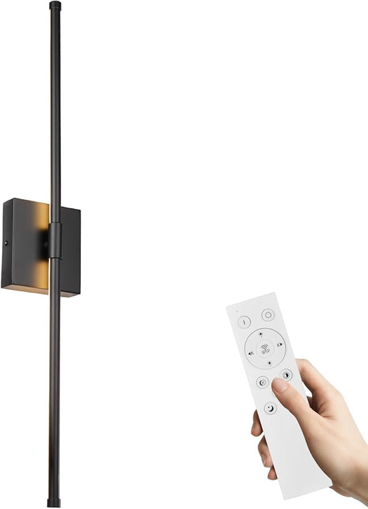 LED Wall Sconces with Remote Control, 5 Colors 3000K-6500K & Dimmable, Hardwire Wall Light with Timer & Night Light, LED Black Wall Lamps for Living Room, Bedroom, 27.55 Inch - Bloomnest