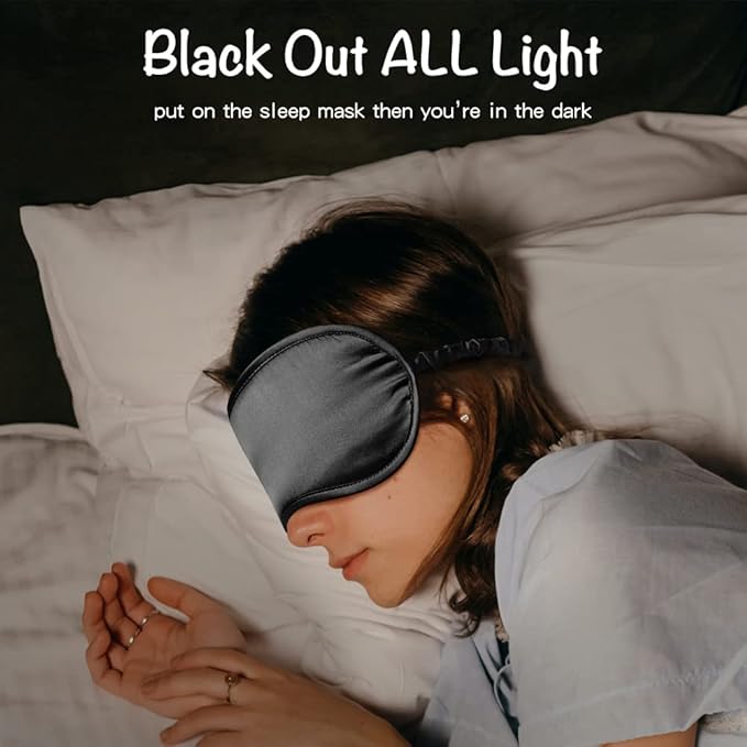 LULUSILK Mulberry Silk Sleep Eye Mask Blindfold with Elastic Strap Headband, Soft Eye Cover Eyeshade for Night Sleeping, Travel, Nap(Black), Pack of 1 - Bloomnest