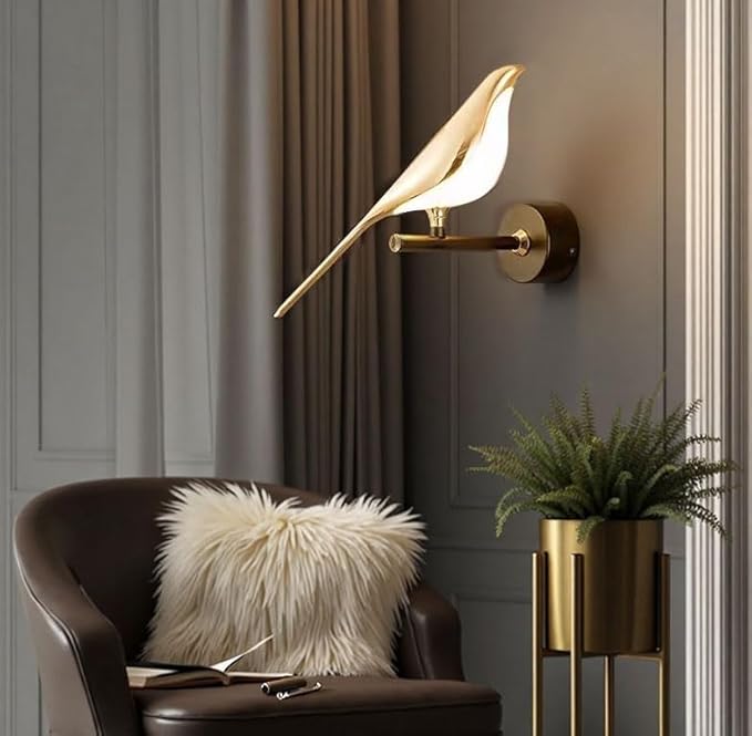 Adjustable Wall lamp in The Shape of a Bird, LED Wall Lamp, Golden Metal Wall lamp Fixture, rotatable Bedroom Bedside lamp, Living Room Wall-Mounted lamp(Color:Single-Head) - Bloomnest