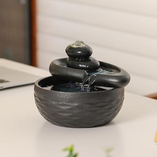 Ceramic Tabletop Desktop Fountain Indoor Home Kitchen Office Decoration (Black) - Bloomnest
