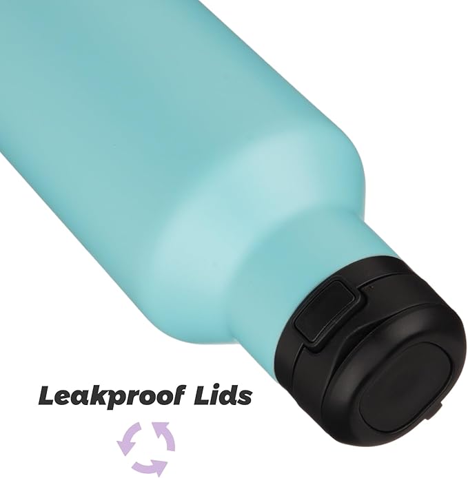 Insulated Water Bottle with Straw,17 OZ Double Wall Vacuum Stainless Steel Water Flask with 2 Lids,Turquoise - Bloomnest