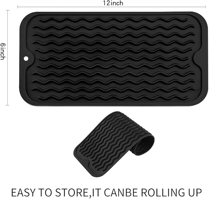 Silicone Dish Drying Mat for Multiple Usage,Easy clean,Eco-friendly,Heat-resistant Silicone Mat for Kitchen Counter or Sink,Refrigerator or Drawer Liner Black S 12 inches x 6 inches - Bloomnest