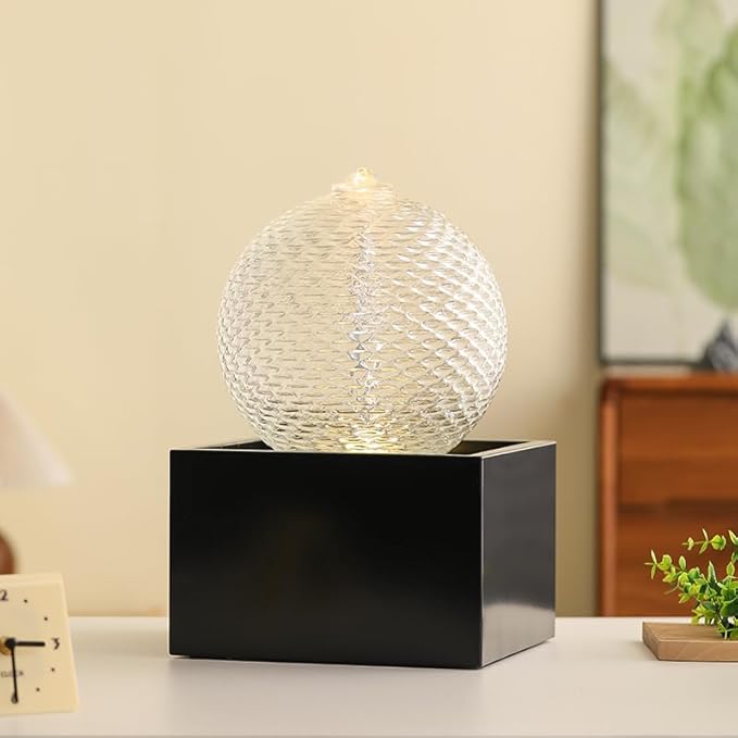 Indoor Water Feature Tabletop Ceramic Fountain Home Kitchen Office Decoration Modern Design Style (Black biger Size)