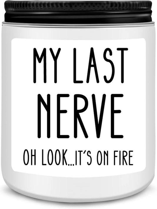 Homsolver Birthday Gifts for Women, Funny Friendship Gift for Friend - My Last Nerve Lavender Candle - Unique Best Friend Birthday Gifts for Women, Her, Mom, BFF, Sister