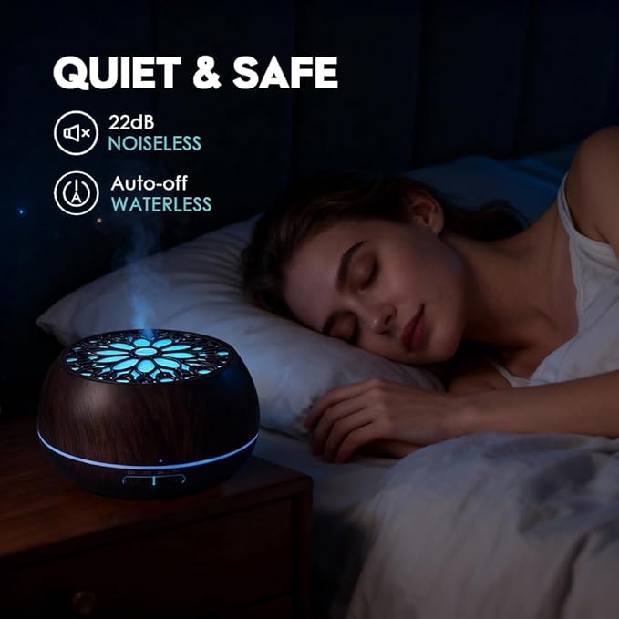 Essential Oils Diffuser Set for Home,Large Capacity 550ml Diffuser with Remote Control for Large Room,Mini Humidifier with LED Night Lights for Office Room Decor Gift for Women Men(Dark Wood Grain) Bloomnest