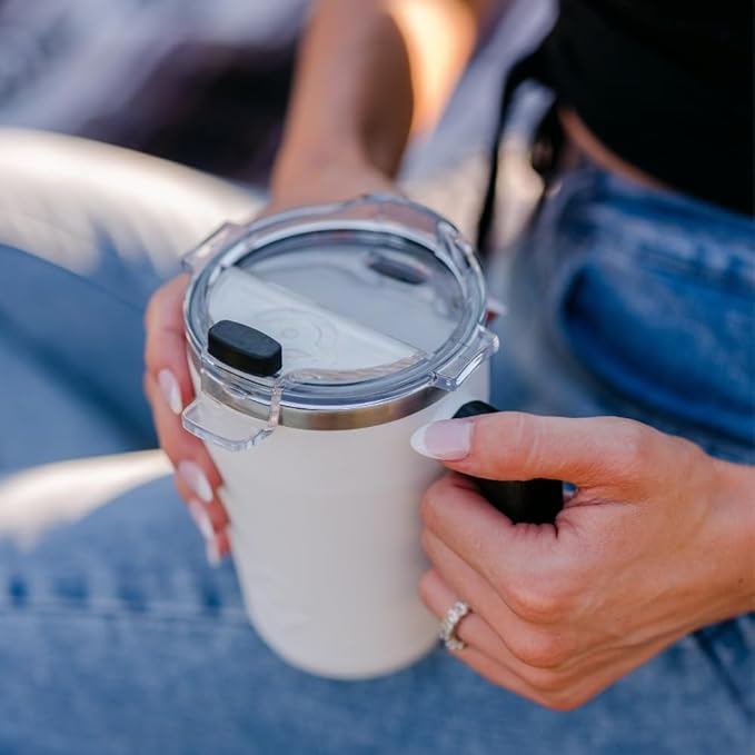 OUTSIDER Stainless Steel Vacuum Insulated Coffee Mug/Cup with Rotating Handle and Spill Proof Lid – Great Travel Tumbler for Outdoor, Home, Office – 17 ounces, Black