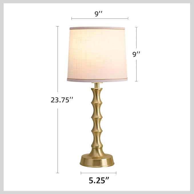 Set of 2 Gold Table Lamps, 24" Electroplated Gold Bamboo Base with White Linen Shade, Compact Nightstand Lamps for Bedroom, Living Room, Office Decor