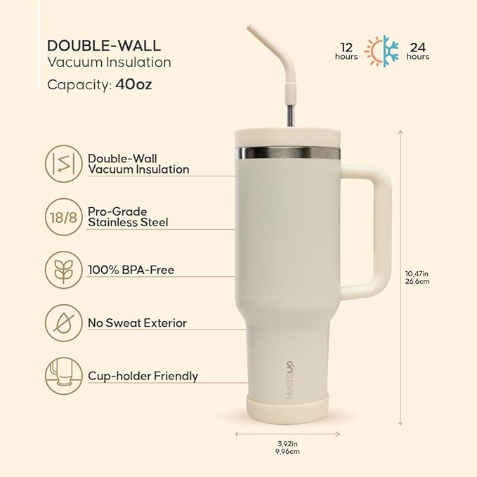 40oz Travel Tumbler Cup with Handle, Two-Way Slider Lid, Stainless Steel Straw with Silicone Tip, Vacuum Insulated Water Bottle for Hot & Cold Drinks, Great Gifts for Mom - Bloomnest