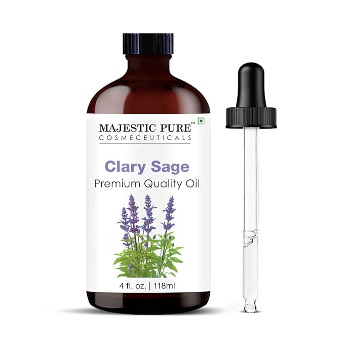 Majestic Pure Clary Sage Essential Oil with Glass Dropper - Huge 4 Fl Oz - 100% Pure and Natural Clary Sage Oil - Premium Grade Essential Oils for Diffuser, Aromatherapy, Soap and Candle Making - Bloomnest
