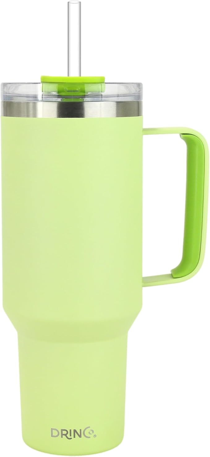 Drinco 40oz 30 oz Tumbler with Handle, Straw Lid, Insulated Stainless Steel Travel Mug Water Bottle Ice Coffee Cup For Cold and Hot, BigSur (30oz Kiwi) - Bloomnest