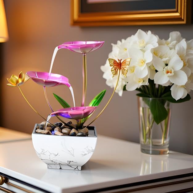 Gold Tabletop Indoor Relaxation Water Fountain, (Pink) - Bloomnest