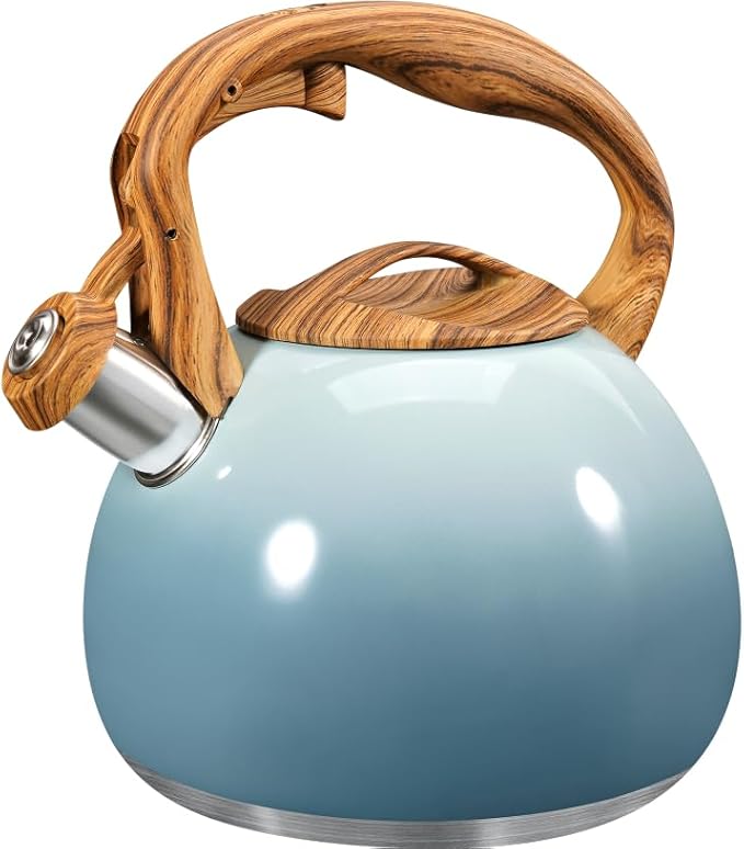 GGC Tea Kettle for Stove Top, 3.1QT/3L Whistling Tea Kettles for Boiling Water Coffee or Milk, Gradient Gray Tea Pot with Wood Parttern Handle, Stainless Steel Tea Pot for Home and Kitchen - Bloomnest