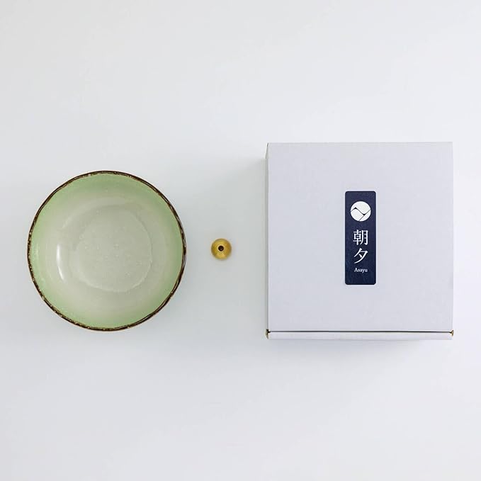 Asayu Japanese Lotus Incense Holder for Sticks 4.1 inch (105mm), Traditional Made in Japan Ceramic Ash Catcher and Brass Incense Burner Set - Light Green - Bloomnest