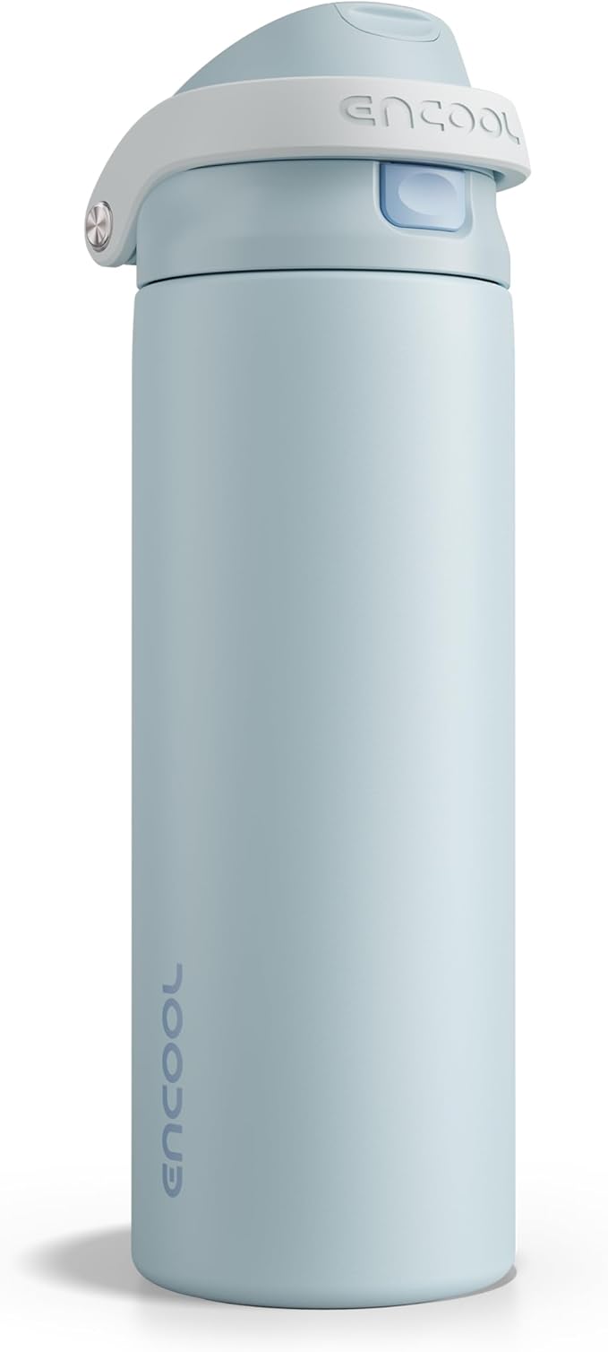 ENCOOL Leakproof Insulated Water Bottle with Straw Dual-Sip Water Bottle Bag-Safe Design for Work, Commute & Gym – Keeps Drinks Cold All Day, 24 oz, Frost Blue ENCOOL