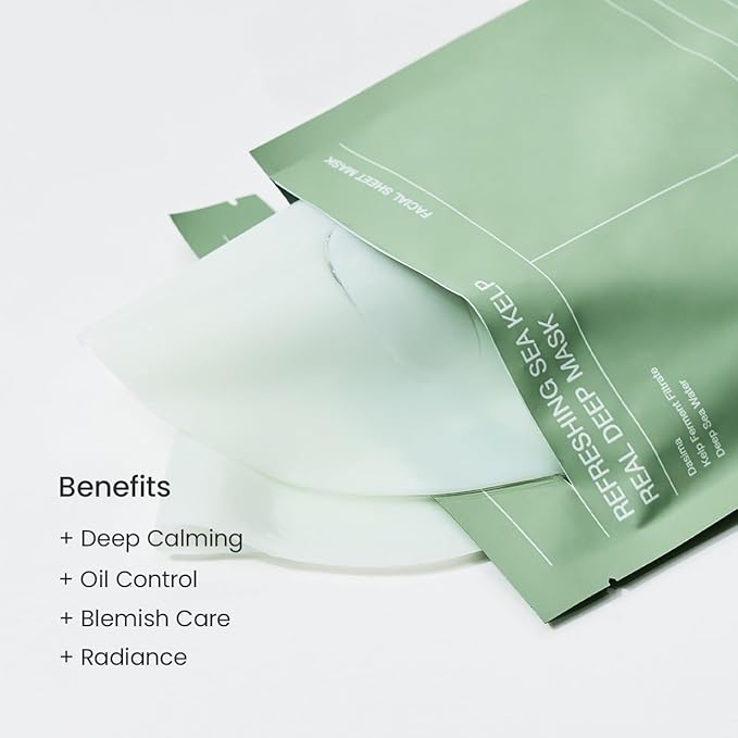 BIODANCE Refreshing Sea kelp Real Deep Mask, Overnight Hydrogel Mask, Calming, Oil & Sebum Control, Blemish Care, Korean Skin Care, Valentines Day Gifts for Her | 1.19oz(34g) x 4ea - Bloomnest