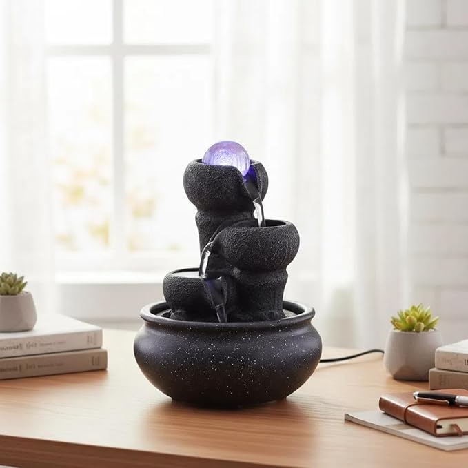 Tabletop Fountain Indoor Waterfall Meditation Fountain,Desktop Water Feature with LED Light for Home Office Bedroom Relaxation (26003) - Bloomnest